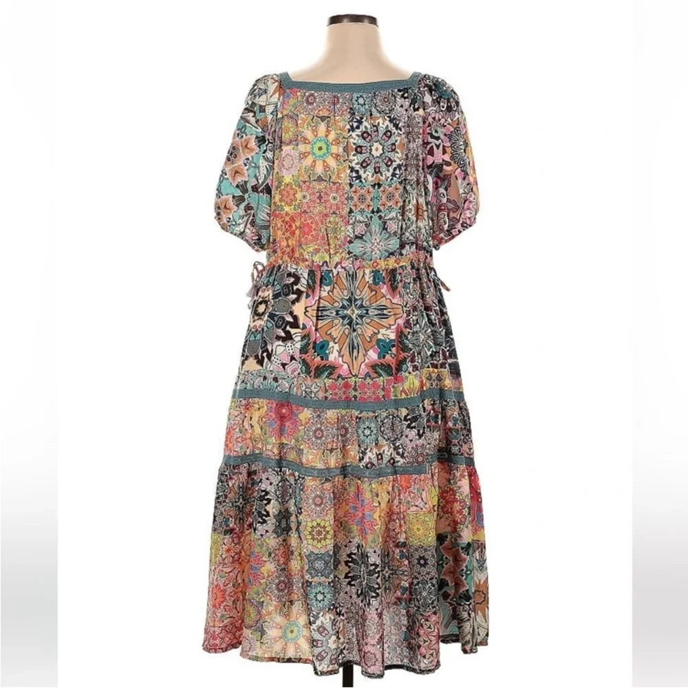 Johnny Was Kaleida Zenovia Silk Patchwork Midi Dress Size L Boho Tiered - Picture 10 of 14